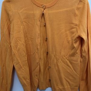 J. Crew Mustard Sweater 100% Wool Chick buttons